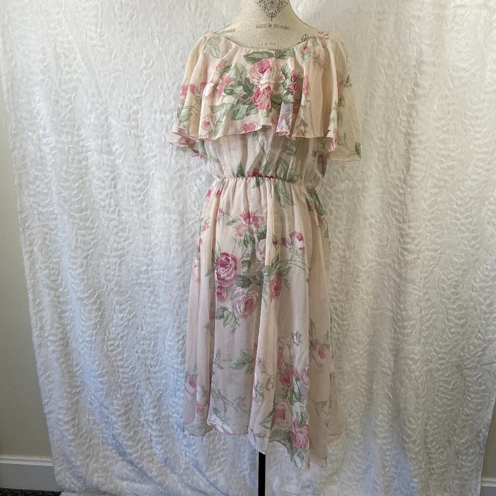 Vintage PK's Kloset Made in USA Elastic waist tiered ruffle off Shoulder Dress